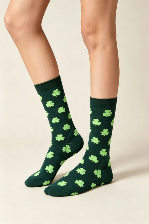 Dark Green Clover Print St. Patrick’s Day Tube Socks