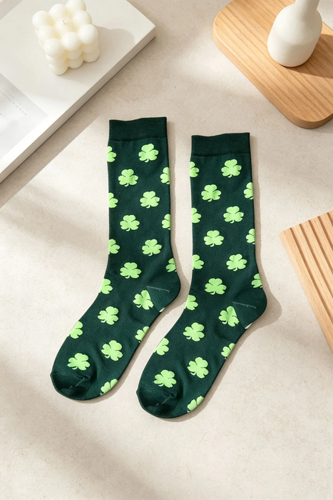 Dark Green Clover Print St. Patrick’s Day Tube Socks