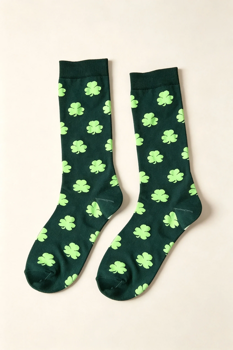 Dark Green Clover Print St. Patrick’s Day Tube Socks