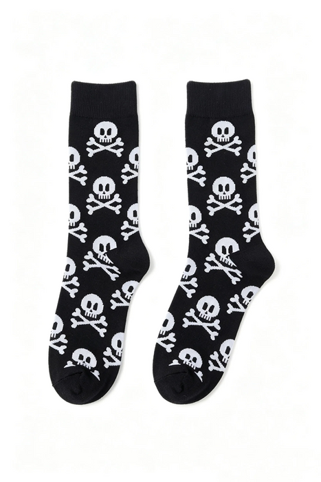 Black Skull Print Halloween Crew Socks