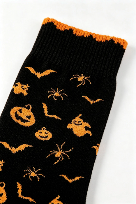 Black Halloween Print Cotton Crew Socks