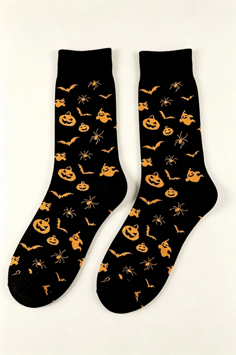 Black Halloween Print Cotton Crew Socks